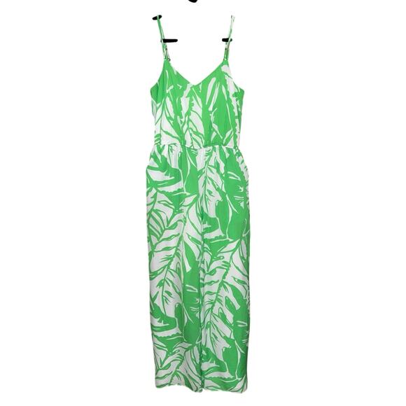 LILLY PULITZER Palm Boom Boom Jumpsuit green white palm leaf high waist medium - Picture 3 of 5